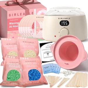 Premium Digital Waxing Kit for Women and Men, Wax Warmer Hair Removal at Home with Wax Beads & Silicone Pot, Target Different Types of Sensitive Skin Brazilian Bikini, Facial, Leg, Full body (Cream)