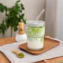 13oz Glass Tumbler with Straw and Lid, Leak Proof Iced Coffee Cup, Thick Wall BPA Free Drinking Glass Water Cups for Iced Coffee, Matcha, Smoothie and Travel-(Clear-2pack)