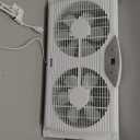 shinic Twin Window Fan, 9-Inch Blades Reversible Airflow, Thermostat Control, 3 Speeds, 23.8"-37" Expandable Width, Window Exchaust Fans for Home Bedroom, ETL Certified