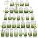 RUCKAE 32 Pack Flower Vase Mini Glass Bud Vases Vintage Small Vases for Centerpiece Table Wedding Decorations Home Decor Party (Gradient Green)