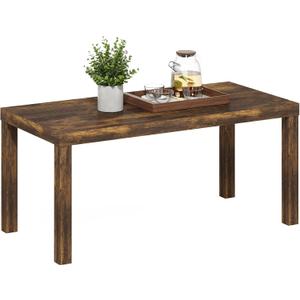 Furinno Classic Coffee Table, Modern Rectangle Coffee Table with 1.8" Triple Thick Tabletop, Side Table, Toolless Assembly, for Living Room, Home Office, Amber Pine