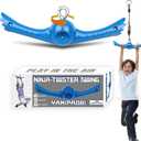 Ninja-Twister Swing Spins Set: Slackline Attachments - 360 Handle Twist-Spin Flips Toy Activate Ninja Powers Warrior Accessories Kids Hang Toys for Playground Backyard Blue