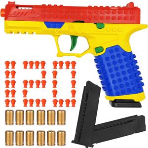 DIY Building Block Toy Gun Blaster, Shell Ejecting Toy Gun, Automatic Pull Back Action Shooting Games Education Model Toy Pistol for Kids Gifts