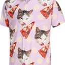 KYKU Men's Casual Button-Down Shirts Hawaiian Shirt Short Sleeve Beach Clothes with Pockets (Pink, XXXL)