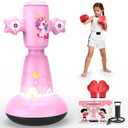 58 Inch Punching Bag for Kids Ages 3-8, Inflatable Boxing Bag with Stand, Boxing Gloves, Stickers & Pump, Stable Freestanding Punching Bags for Girls, Christmas Birthday Gifts Toy