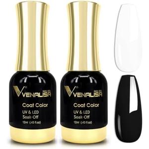 VENALISA 2Pcs Black White Gel Nail Polish Kit, Nail Gel Polish Set Soak Off UV LED Nail Art Starter Manicure Salon DIY at Home