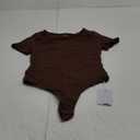 MANGOPOP Double Lined Long Sleeve Bodysuits for Women Scoop Neck Thong Bodysuit Tops Seamless, (Medium, Short Sleeve Coffee)