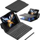 for Samsung Galaxy Z Fold 7 6 5 4 3/Pixel 9 Pro Fold Keyboard Case with【Pen】, Folding Bluetooth Portable Travel Foldable Keyboard Case (Carbon Fibre)