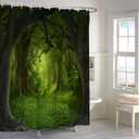 Renaiss 72x72 Inches Green Enchanted Forest Shower Curtain Tropical Old Tree Deep Jungle Rainforest Fantasy Nature Landscape Aesthetic Shower Curtains for Bathroom Decor Waterproof with Hooks