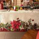 Softalker Christmas Rectangle Jacquard Tablecloth with Red Flower Bell, Polyester Poinsettia Vintage Floral Printed Table Cloth for Xmas Party Decoration/Holiday (60x120 Inch)