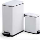 Garvee 12 Gal and 2.6 Gal Stainless Steel Trash Can Combo Set, Slim Garbage Can for Kitchen and Bathroom, Metal Trash Bin with Removable Inner Bucket & Step On Foot Pedal, White