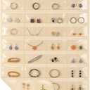 1 Pack Hanging Jewelry Organizer, 80 Clear Pockets earring organizer and storage, Accessories holder organizer for Closet, Jewelries, Necklace, Travel (Beige)