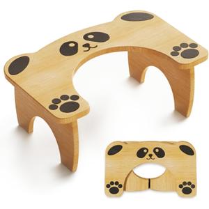 Foldable Bamboo Toilet Stool for Adults and Kids, Cute Poop Stool for Bathroom, 7 Inches Squatting Potty, No Assembly Required