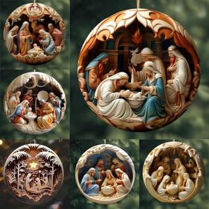 2 Pack Nativity Scene Ornaments - 3.15'' Diameter & Gifts Boxed Keepsake | Christmas Tree Nativity Scene Hanging Ornaments, The Birth of Jesus Decor, Religious Gifts for Christian & Family