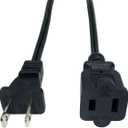 Black Extension Cord, 2 Prong Short Indoor Small Power Cable Male to Female, 18 AWG US Outlet Two Prong, NEMA 5-15P to NEMA 5-15R, 5 FT