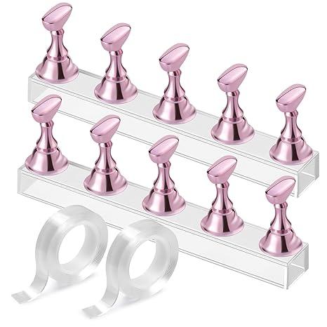 Etercycle Nail Stand Acrylic Nail Art Display Stand Practice Nail Holder for Painting Nails Magnetic Practice Stands with Doublesided Tape For DIY Salon Supplies (Pink)
