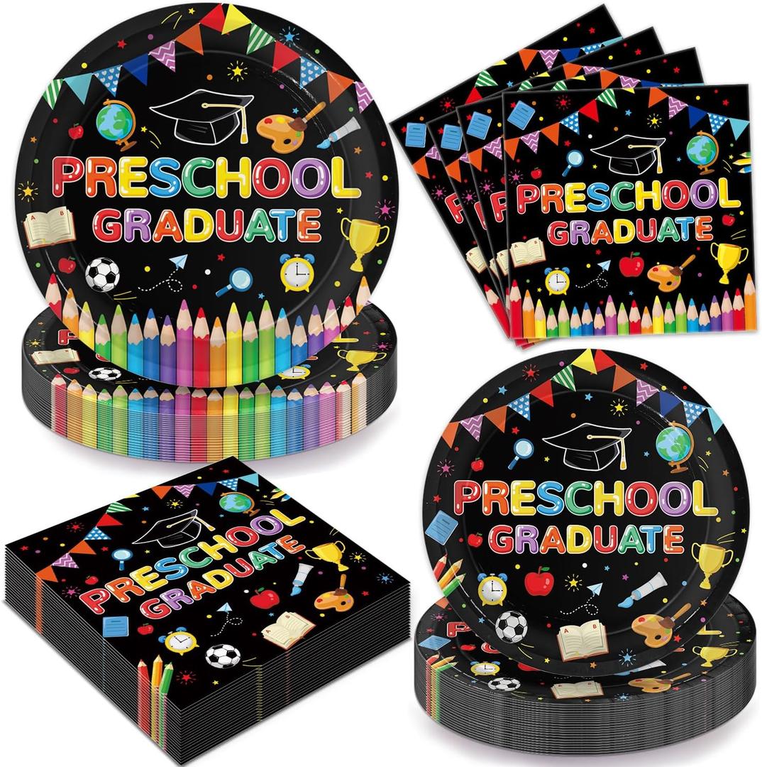 150PCS Preschool Graduation Plates and Napkins 2026 Preschool Graduation Decorations Paper Plates Kindergarten Graduation Napkins Dinnerware Kit for Kindergarten Graduation Party Decorations, Serve 50