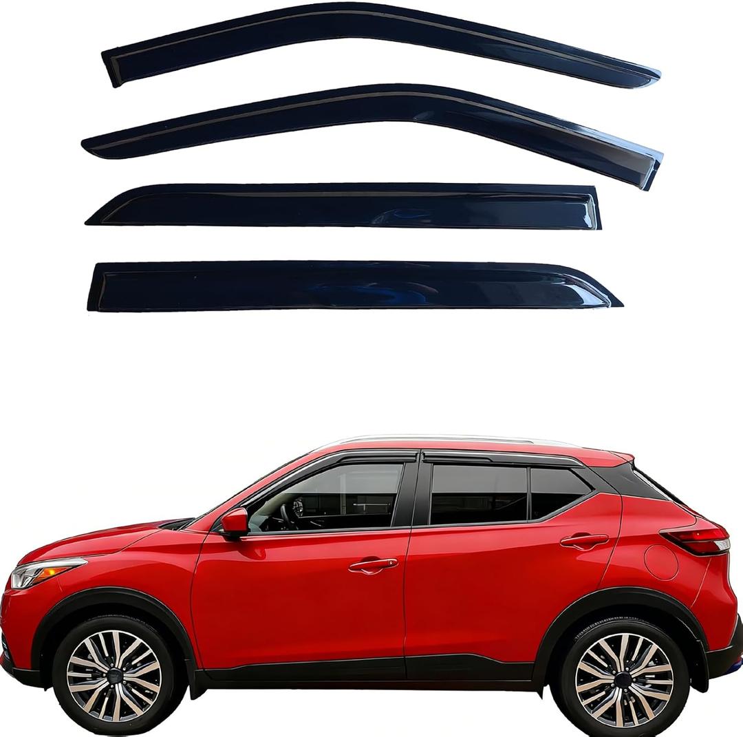 Window Visors Rain Guards for Nissan Kicks 2018-2024 | 4PCS Out-Channel Vent Visors | Smoke Tinted Wind Deflectors | Reduce Rain Noise, Improve Airflow | Easy No-Drill Install