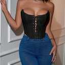 Floerns Women's Lace Up Y2k Corset Tops Strapless Grommet Eyelet Crop Tube Top (Black, XL)