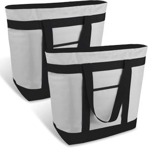 2PK Insulated Grocery Tote Bags with Top Zipper, Grey, 39L
Large Reusable Cooler Bags, Leak-Resistant Thermal Shopping Bag for Food Delivery, Beach, Travel, Picnic/Camping, Collapsible