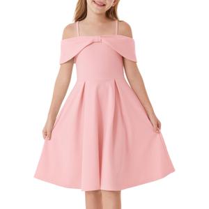 GRACE KARIN Girls Princess Dress Off Shoulder A-Line Bowknot Casual Party Dresses Pink 12Y