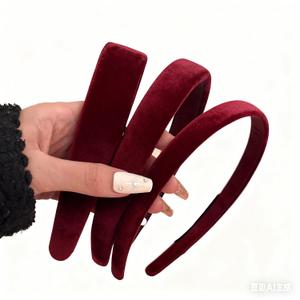 3Pcs Velvet Wide Headbands for Women Girls, Fashion Non Slip Solid Hair Bands Cosplay Halloween Hair Accessories (Wine Red)