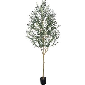 Artificial Olive Tree Tall Fake Potted Olive Silk Tree with Planter Large Faux Olive Branches and Fruits Artificial Tree for Modern Home Office Living Room Floor Decor Indoor (6.23FT)