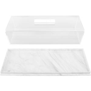 Pilipane Rectangular Cake Tray Marble Grain Acrylic Multifunctional Dessert Serving Tray with Lid for Home Kitchen Bakery Shop Transparent Display Cover Food Storage
