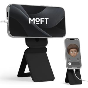 MOFT Phone Stand, Magnetic Phone Tripod Stand Stain-Resistant MOVAS Leather & Angle Adjustment & Strong Magnets Tripod for iPhone 16/15/14/13/12 (Included Metal Ring)-Jet Black (without Card Slot)