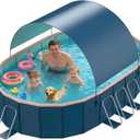 Foldable Pool with Canopy, Non-Inflatable Outdoor Swimming Pools, Hard Plastic Shell Portable Pool, Large Pools withAlloy Support, Garden, Backyard Water Party (Blue, XL:118″ × 63″ × 20.5″)