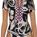 Trina Turk Womens Florence Zip-up One Piece Swimsuit, Casual, Bathing Suits for Women (X-Small, Multicolor)