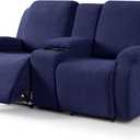 VANSOFY Recliner Loveseat Cover with Middle Console Stretch Reclining Sofa Slipcover for 2 Seat Jacquard Reclining Couch Sofa Covers Furniture Protector with Elastic Straps Bottom (Navy Blue)
