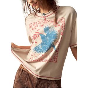 Women's Graphic Boho Short Sleeve Tee Tops Crewneck Loose Fit T Shirts Streetwear (Medium)