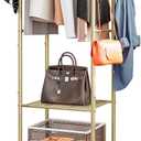 SUOERNUO Clothes Rack With Wheels and 3-Tier Metal Shelves,Clothing Rack For Hanging Clothes With 4 Hooks,Garment Rack Wardrobe Organizer for Small Space,Black (gold, 16.54 * 18.23 * 72.05)