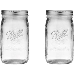 Ball Wide Mouth Glass Mason Jars with Lids and Bands, Used for Canning, Pickling, Juice, Jam, Jelly, Quart Size 32 Ounce (Pack of 2)