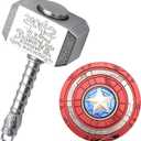 Mini Hammer Fidget Spinners Metal with Star Fidget Finger Spinner Toy, Fidget Keychian Chain Ring Cool Gadget Spinning Top Toy Focus Fingertip Gyro Stuff Gifts for Kids Adults (2 Pack) (Silver)