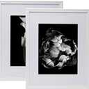 Melannco Set of Two Beige Wood Photo Frames to Hold 16x20 Photo Without Mat and 11x14 Photo With Mat, White