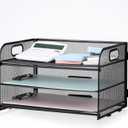 3-Tier Letter Tray Paper Organizer with Handle, Compact Mesh Desk File Organizer for Home Office Supplies Desktop Accessories,Black