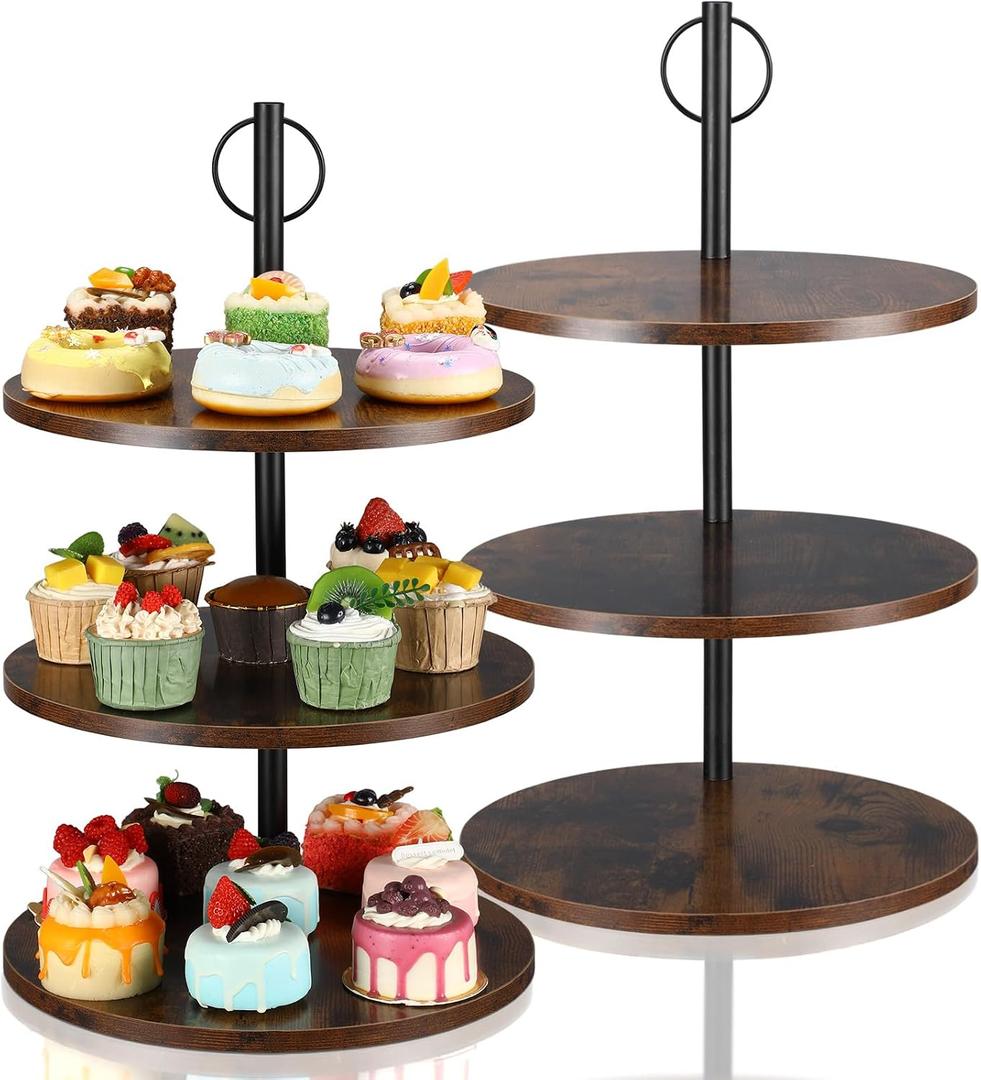 Wenqik 2 Pack 3 Tier Wooden Cupcake Stand 12/12/12 Inch for 63 Cupcakes Large Dessert Table Display Tower Set Cake Stand Tiered Tray Holder for Wedding Birthday Party Supplies