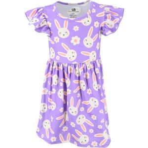 Unique Baby Girls' Short Sleeve Everyday Printed Dresses for Kid and Toddler, Sizes 2T-12Y (3T, Bunny Blossom)
