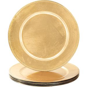 MAONAME Foil Gold Charger Plates with Beaded, 13" Plate Chargers for Dinner Plate, Plastic Round Chargers for Table Setting, Set of 6