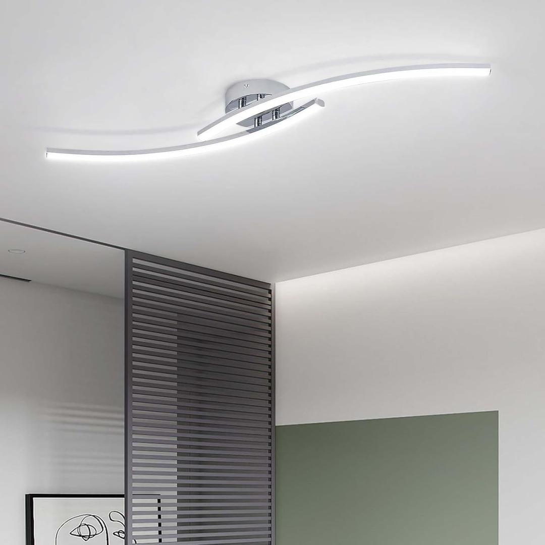 31.4Inch Modern LED Ceiling Light 22W Chrome Linear Ceiling Light Fixture 6000K Aluminum Long Flush Mount Ceiling Lights Fixture Lamp for Bedroom Hallway Kitchen Bathroom