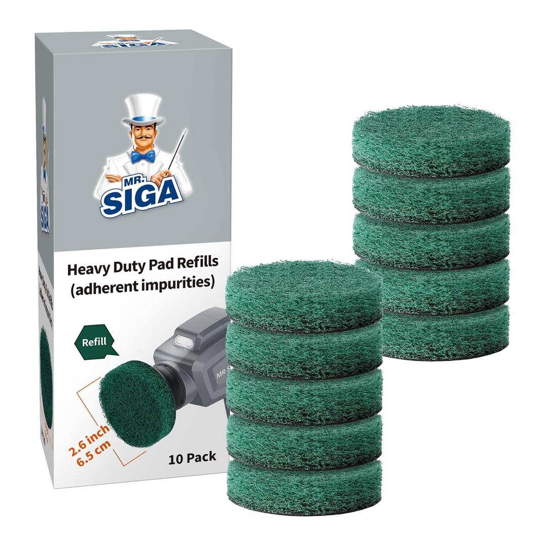 MR.SIGA Heavy Duty Pad Refills for Electric Spin Scrubber, Diameter 2.6in/6.5cm, 10 Pack