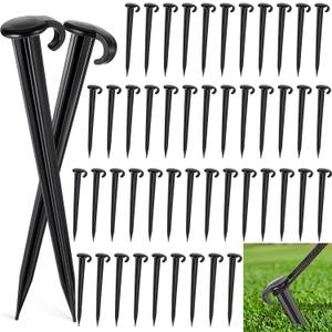 Vicenpal 50 Pcs 7 Inch Plastic Yard Stakes Inflatables Heavy Duty Plastic Garden Stakes for Tent Ground Replacement Outdoor Fence Lawn Pegs Landscape Staples Halloween Christmas Decorations (Black)