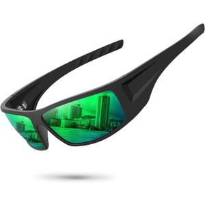 Polarized Sports Sunglasses for Men Women Unbreakable Frame Cycling Fishing Wrap Around Sunglasses UV400 Protection (1-black Frame/Green Mirror Lens)
