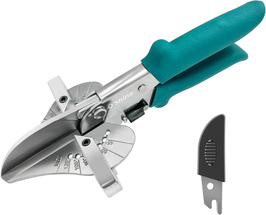 OShine Miter Shears for Angular Cutting Molding Crafting,Shoe Molding Cutter Tool,45-135 Degree Multi Angle Trim Cutter Hand Tool for Soft Wood PVC, an Extra Blade with Sheath Included