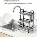 KUK 3 Tier Dish Drying Rack, Stainless Steel Over The Sink Dish with Drain Tray, Kitchen Dishes Drying Racks, Dish Racks for Kitchen Counter Storage (Black)