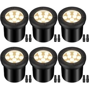 9W Low Voltage Landscape Lights, AC/DC 12-24V In-Ground Lights IP68 Waterproof 2700K Warm White Outdoor Well Lights for Yard Pathway Driveway Deck(6 Pack)