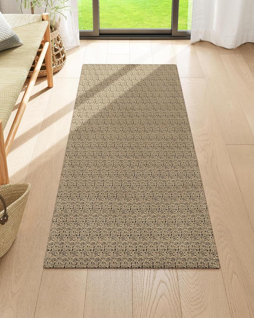 Collive Runners for Hallway, 2x5 Non Slip Kitchen Runner Rug Boho Laundry Room Rug Washable, Black/Natural Farmhouse Entryway Rug Hand-Woven Cotton Carpet for Bedroom Bathroom