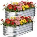 Galvanized Raised Garden Bed Outdoor, 4x2x1ft(2Pack) Metal Heavy Duty Planter Boxes for Gardening, Easy Assemble Bottomless Small Oval Plant Container Kit for Vegetable, Flower, Fruit, Silver